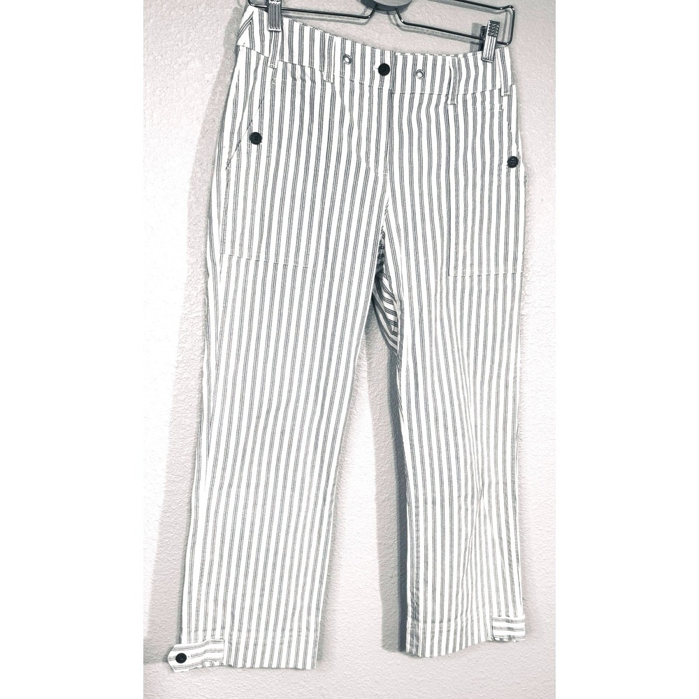 Wide Leg Striped Off-White Gray Pants Jones New York Sport Sz 4 Button Details - Picture 2 of 8